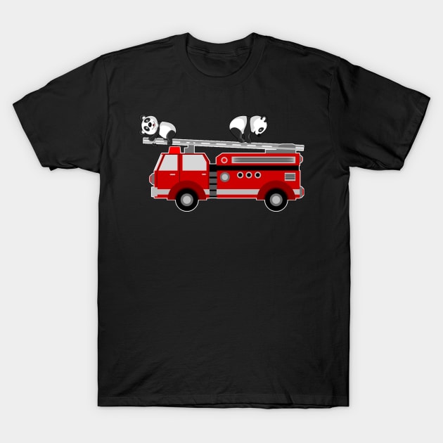 Panda Bear With Fire Engine Car Design Motif T-Shirt by Shirtjaeger